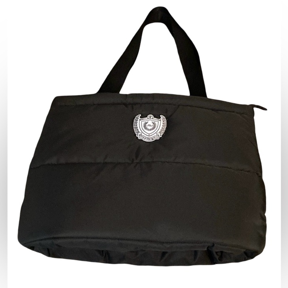 Quilted Tote Shoulder Puffer Bag Large Black Zipper Top Double Strap Women